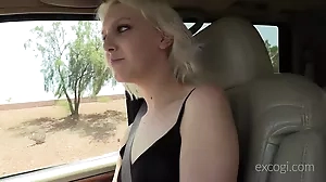 Brittney, a fresh face in the business, gets filmed in a car